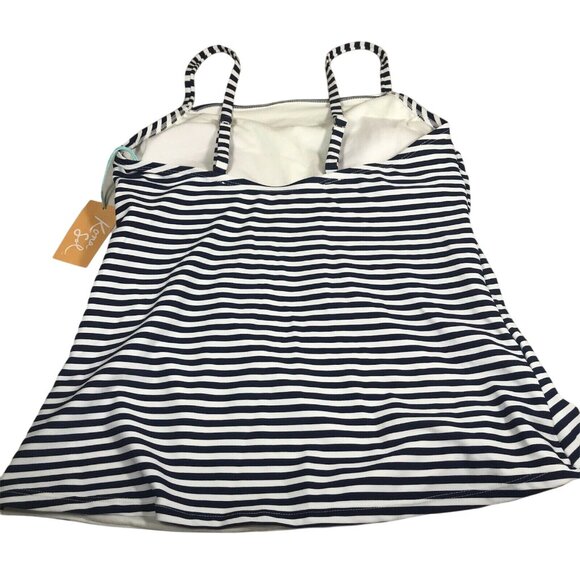 Kona Sol Womens Sz Medium 8-10 Tankini Swim Top Striped Navy White New With Tags - Picture 2 of 12